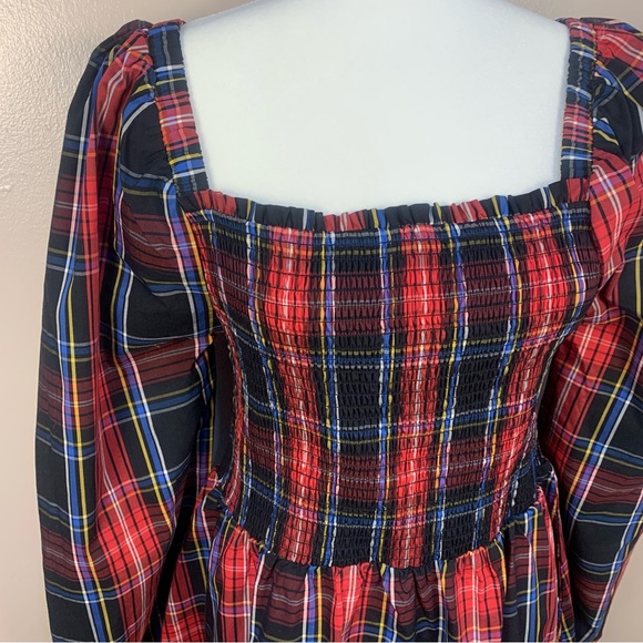Draper James RSVP Smocked Plaid Check Puff Sleeve Tiered Midi Dress - Picture 7 of 14